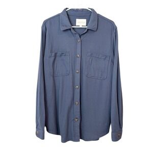 Angels Forever Young Blue Ribbed Knit Button Down Shirt Shacket XL
